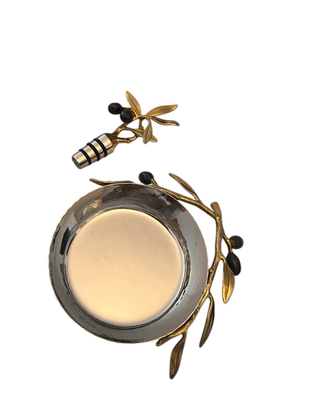 Michael Aram NWT Gorgeous Olive Branch Wine Coaster & Stopper Set. No box